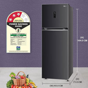 LG 343L Double Door Refrigerator, Wi-Fi Convertible, LG ThinQ™, Door Cooling™, Dazzle Steel Finish, 3 Star
